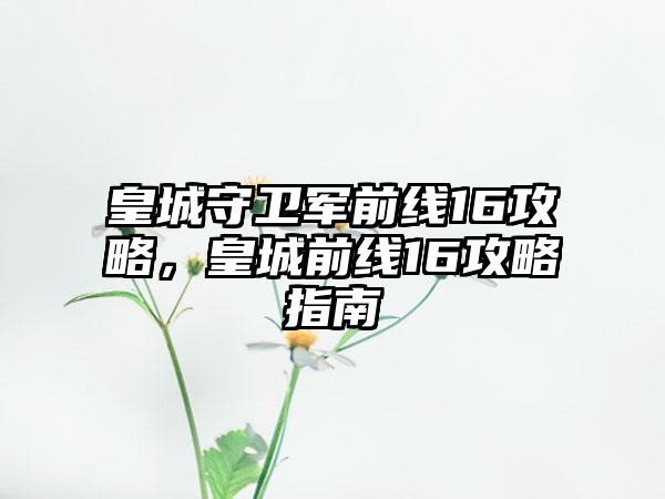 皇城守卫军前线16攻略，皇城前线16攻略指南