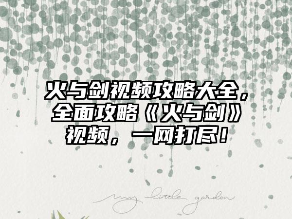 火与剑视频攻略大全，全面攻略《火与剑》视频，一网打尽！