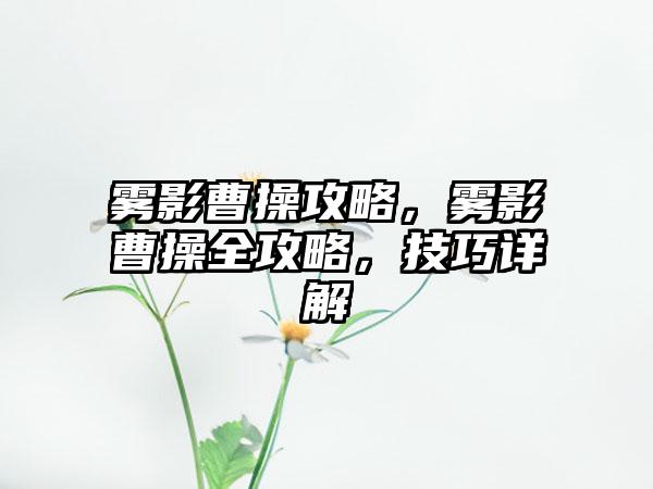 雾影曹操攻略，雾影曹操全攻略，技巧详解