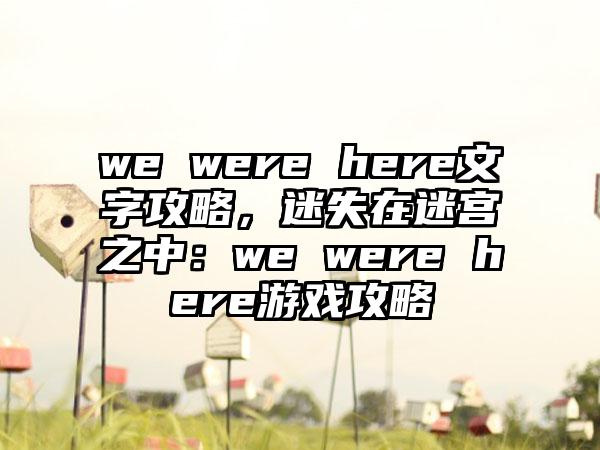 we were here文字攻略，迷失在迷宫之中：we were here游戏攻略