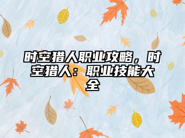 时空猎人职业攻略，时空猎人：职业技能大全