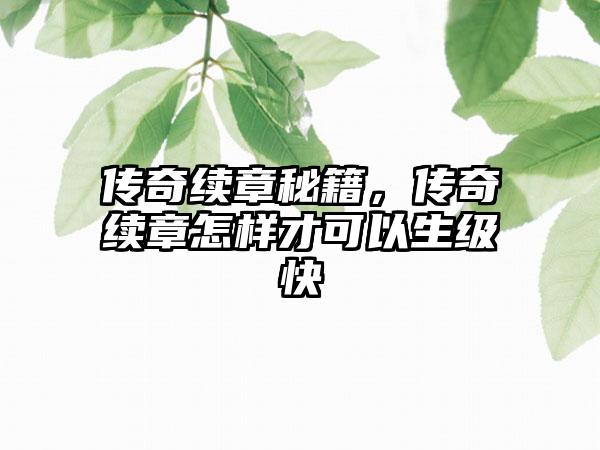 传奇续章秘籍，传奇续章怎样才可以生级快
