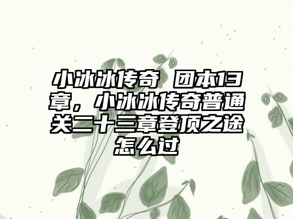 小冰冰传奇 团本13章，小冰冰传奇普通关二十三章登顶之途怎么过