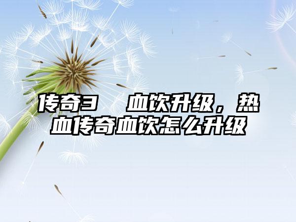 传奇3  血饮升级，热血传奇血饮怎么升级