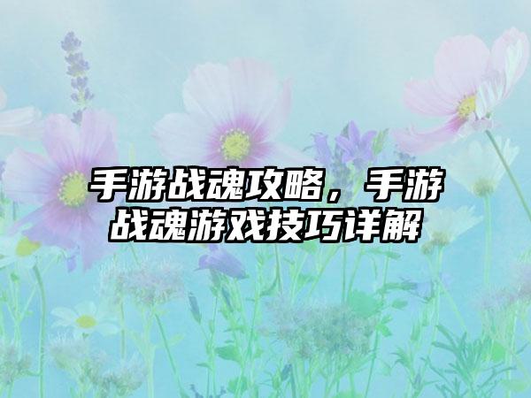 手游战魂攻略，手游战魂游戏技巧详解