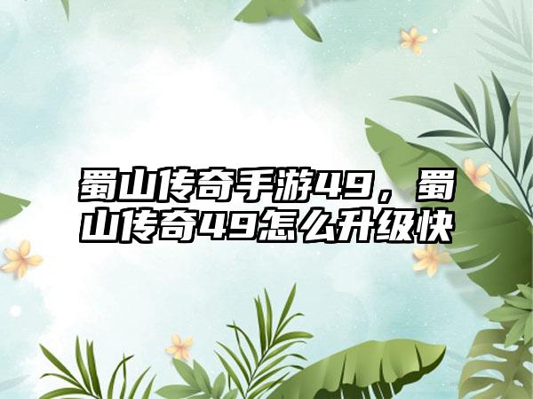 蜀山传奇手游49，蜀山传奇49怎么升级快