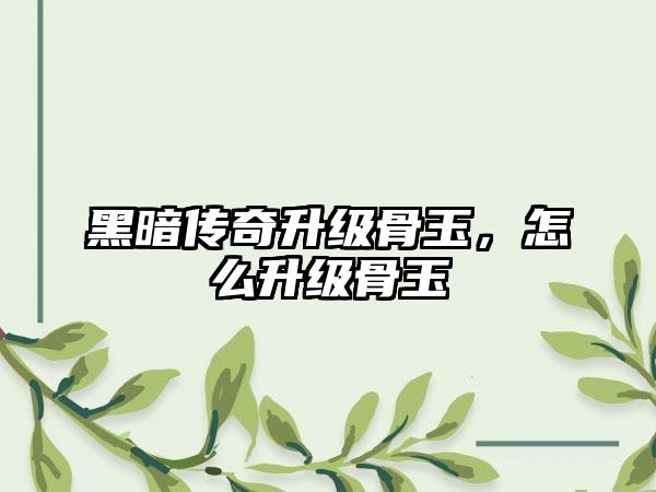 黑暗传奇升级骨玉，怎么升级骨玉