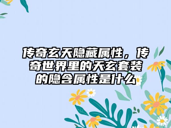 传奇玄天隐藏属性，传奇世界里的天玄套装的隐含属性是什么