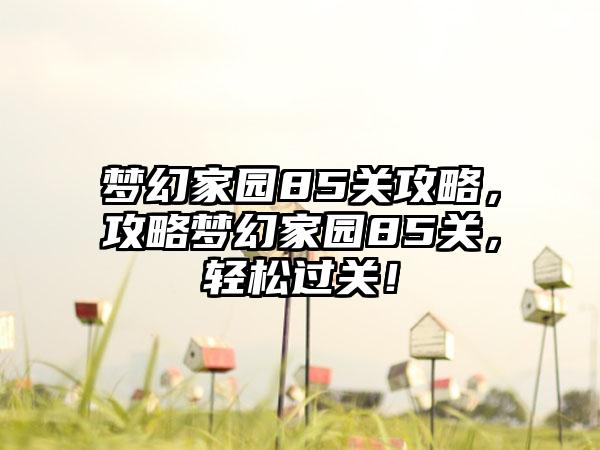 梦幻家园85关攻略，攻略梦幻家园85关，轻松过关！