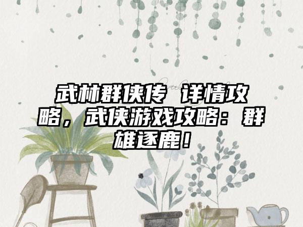 武林群侠传 详情攻略，武侠游戏攻略：群雄逐鹿！