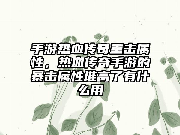 手游热血传奇重击属性，热血传奇手游的暴击属性堆高了有什么用