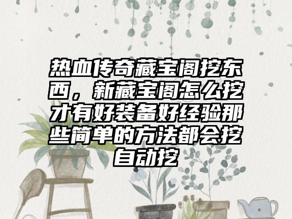 热血传奇藏宝阁挖东西，新藏宝阁怎么挖才有好装备好经验那些简单的方法都会挖自动挖