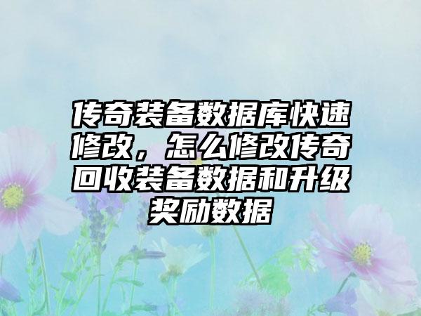 传奇装备数据库快速修改，怎么修改传奇回收装备数据和升级奖励数据
