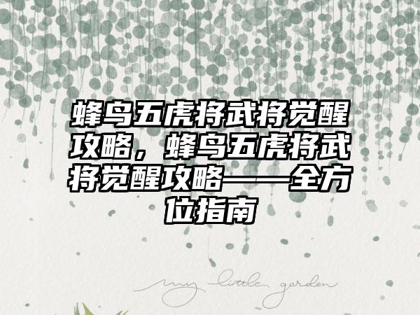 蜂鸟五虎将武将觉醒攻略，蜂鸟五虎将武将觉醒攻略——全方位指南