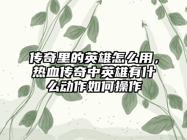 传奇里的英雄怎么用，热血传奇中英雄有什么动作如何操作