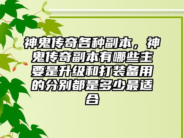 神鬼传奇各种副本，神鬼传奇副本有哪些主要是升级和打装备用的分别都是多少最适合