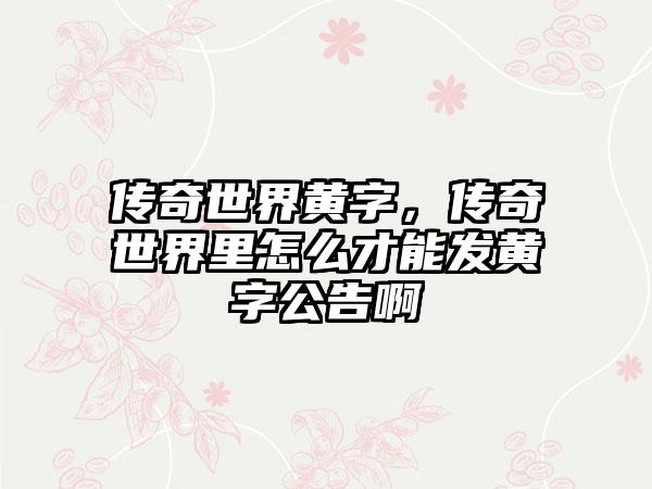 传奇世界黄字，传奇世界里怎么才能发黄字公告啊