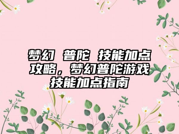 梦幻 普陀 技能加点攻略，梦幻普陀游戏技能加点指南