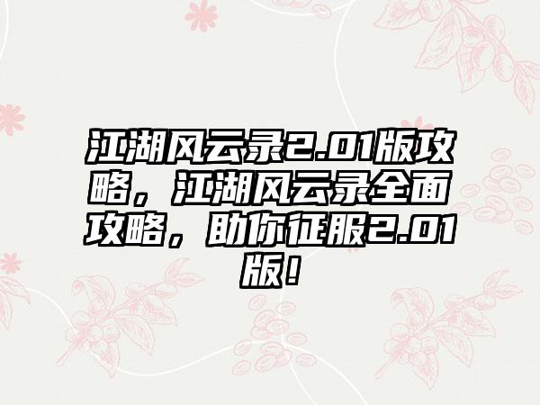 江湖风云录2.01版攻略，江湖风云录全面攻略，助你征服2.01版！