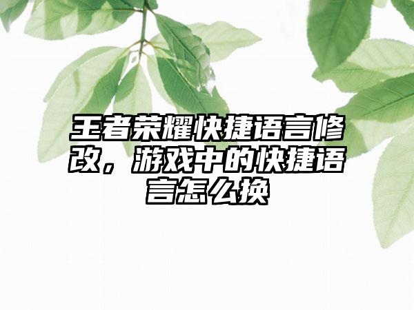 王者荣耀快捷语言修改，游戏中的快捷语言怎么换