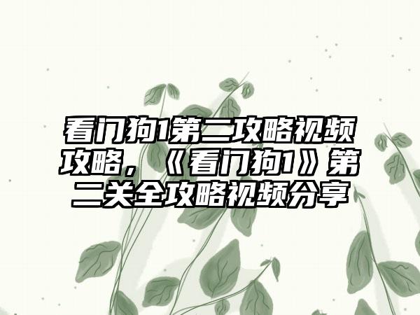 看门狗1第二攻略视频攻略，《看门狗1》第二关全攻略视频分享