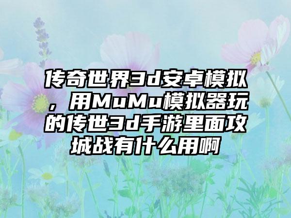 传奇世界3d安卓模拟，用MuMu模拟器玩的传世3d手游里面攻城战有什么用啊