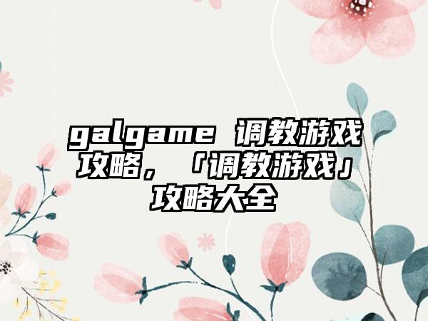galgame 调教游戏攻略，「调教游戏」攻略大全