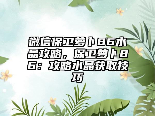 微信保卫萝卜86水晶攻略，保卫萝卜86：攻略水晶获取技巧