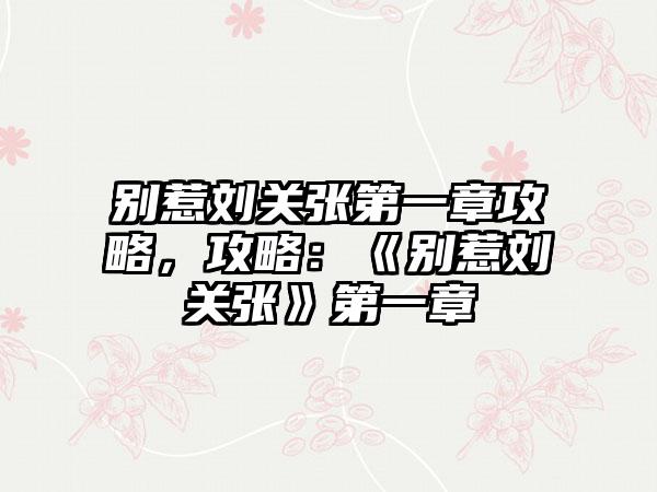 别惹刘关张第一章攻略，攻略：《别惹刘关张》第一章