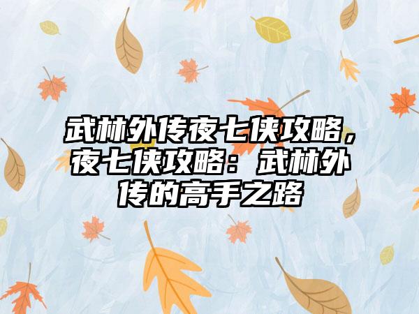 武林外传夜七侠攻略，夜七侠攻略：武林外传的高手之路