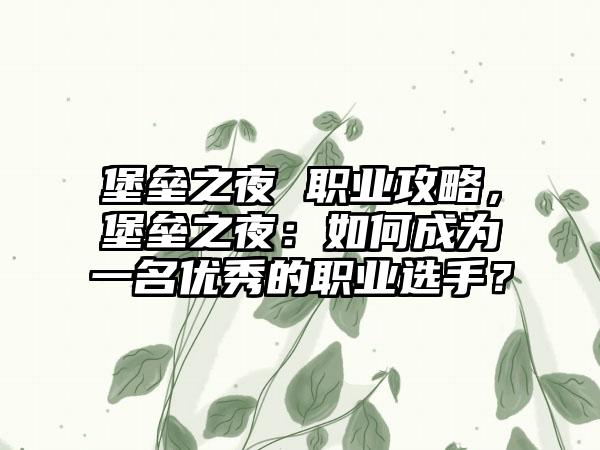 堡垒之夜 职业攻略，堡垒之夜：如何成为一名优秀的职业选手？