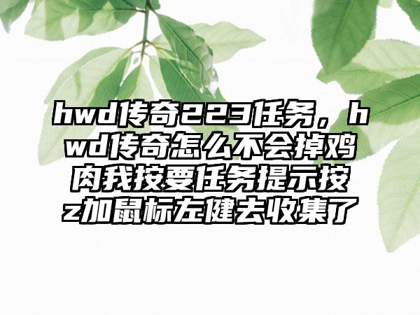 hwd传奇223任务，hwd传奇怎么不会掉鸡肉我按要任务提示按z加鼠标左健去收集了
