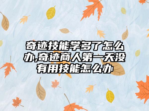奇迹技能学多了怎么办,奇迹商人第一天没有用技能怎么办
