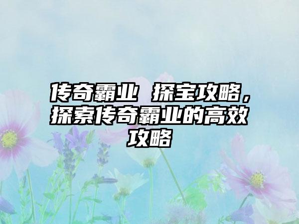 传奇霸业 探宝攻略，探索传奇霸业的高效攻略