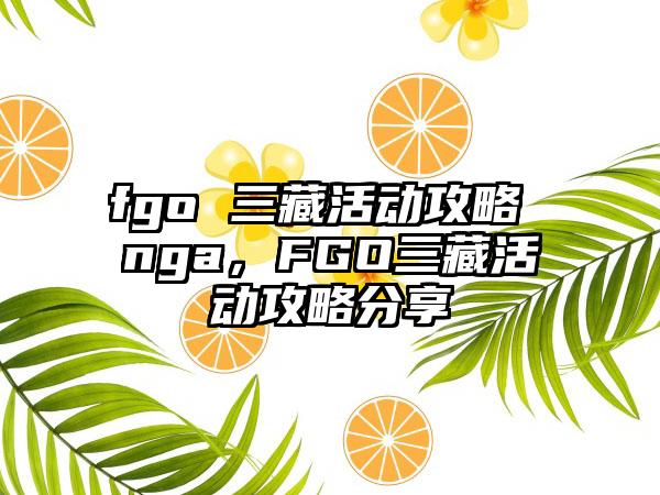 fgo 三藏活动攻略 nga，FGO三藏活动攻略分享
