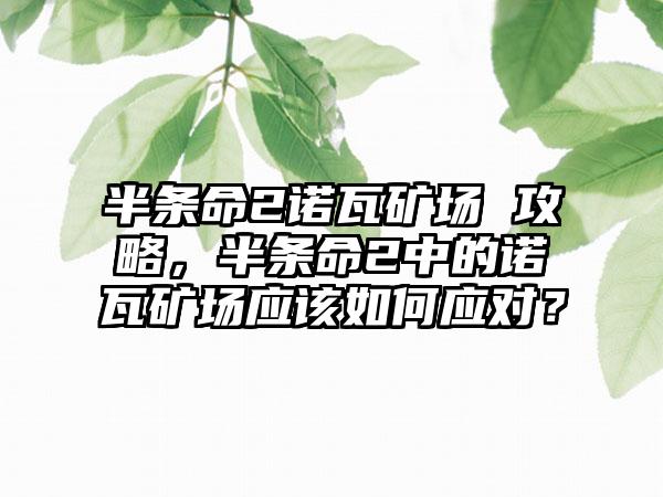 半条命2诺瓦矿场 攻略，半条命2中的诺瓦矿场应该如何应对？