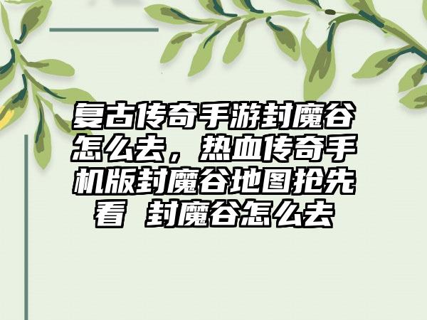 复古传奇手游封魔谷怎么去，热血传奇手机版封魔谷地图抢先看 封魔谷怎么去