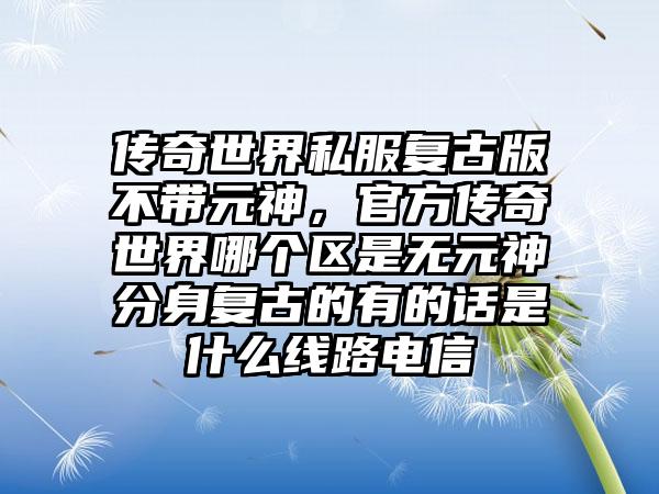 传奇世界私服复古版不带元神，官方传奇世界哪个区是无元神分身复古的有的话是什么线路电信