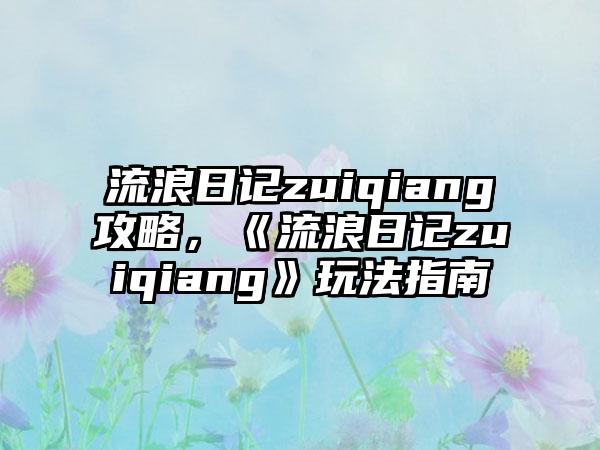 流浪日记zuiqiang攻略，《流浪日记zuiqiang》玩法指南