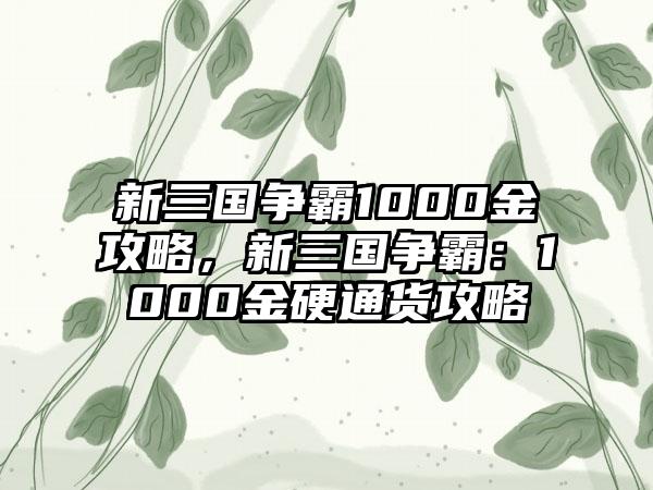 新三国争霸1000金攻略，新三国争霸：1000金硬通货攻略