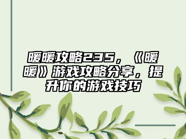 暖暖攻略235，《暖暖》游戏攻略分享，提升你的游戏技巧