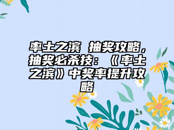 率土之滨 抽奖攻略，抽奖必杀技：《率土之滨》中奖率提升攻略