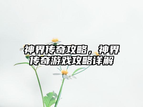 神界传奇攻略，神界传奇游戏攻略详解