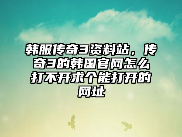 韩服传奇3资料站，传奇3的韩国官网怎么打不开求个能打开的网址