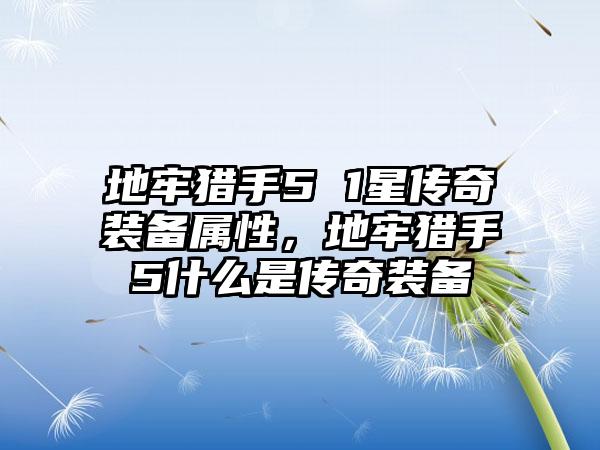 地牢猎手5 1星传奇装备属性，地牢猎手5什么是传奇装备