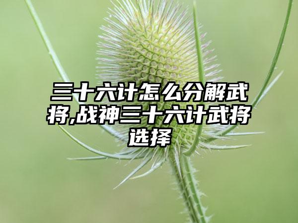 三十六计怎么分解武将,战神三十六计武将选择