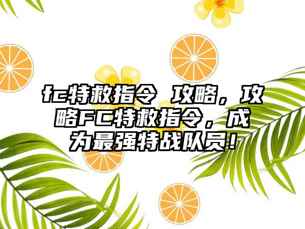 fc特救指令 攻略，攻略FC特救指令，成为最强特战队员！