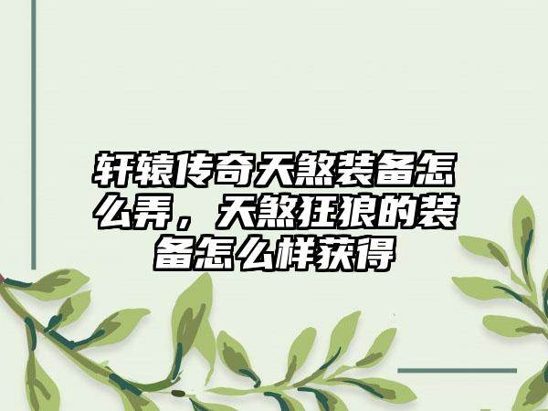 轩辕传奇天煞装备怎么弄，天煞狂狼的装备怎么样获得