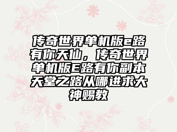 传奇世界单机版e路有你天仙，传奇世界单机版E路有你副本天堂之路从哪进求大神赐教