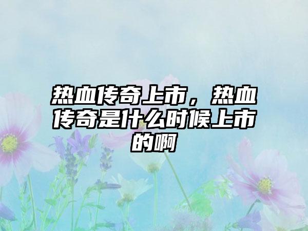 热血传奇上市，热血传奇是什么时候上市的啊